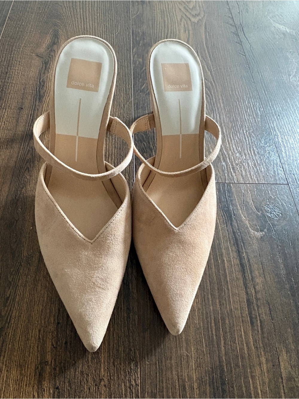 Dolce Vita Nude Pointed-Toe Suede Mules with Slim Strap